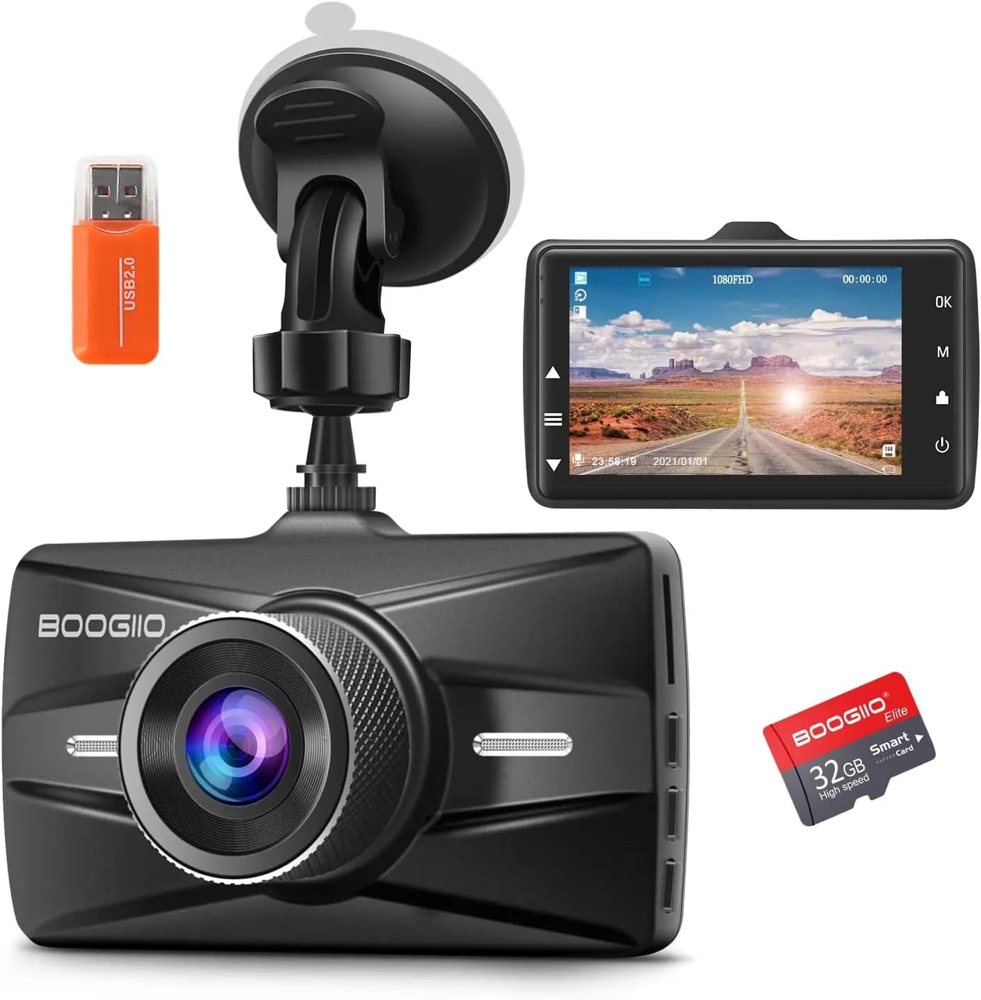 1080P Dash Cam Front with 32GB SD Card, 3" IPS Screen, 170° Wide Angle, G-Sensor, Parking Monitor, Loop Recording