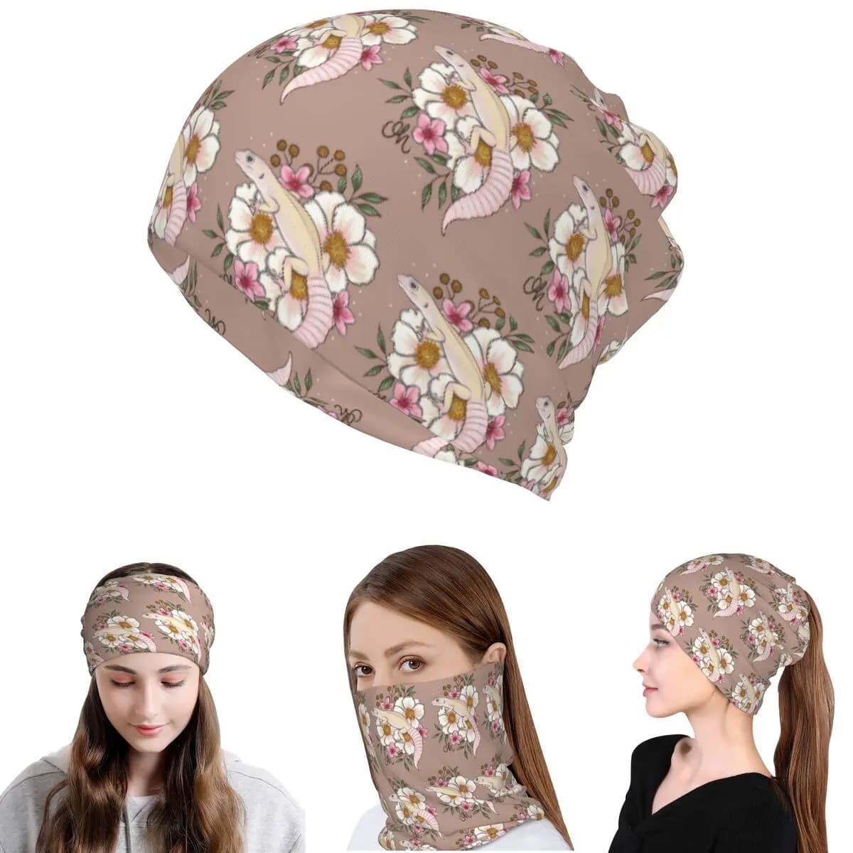 Leopard Gecko Murphy's Patternless With Florals Bandana Neck Cover Mask Scarf Multi-use Face Mask Beanies Hat for Men Women