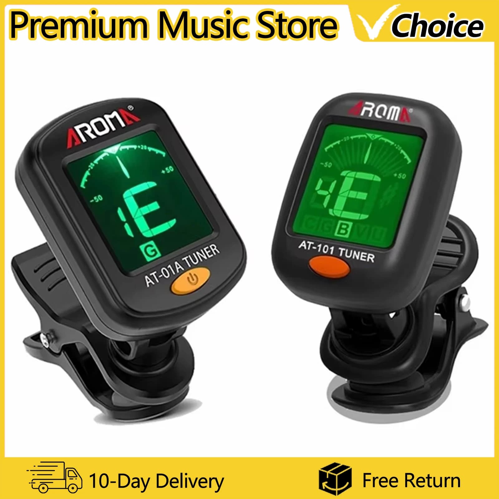AROMA Guitar Tuner AT-01A/101 Foldable Rotatable Clip-on Tuner High Sensitivity for Bass Ukulele Chromatic Guitar Accessories