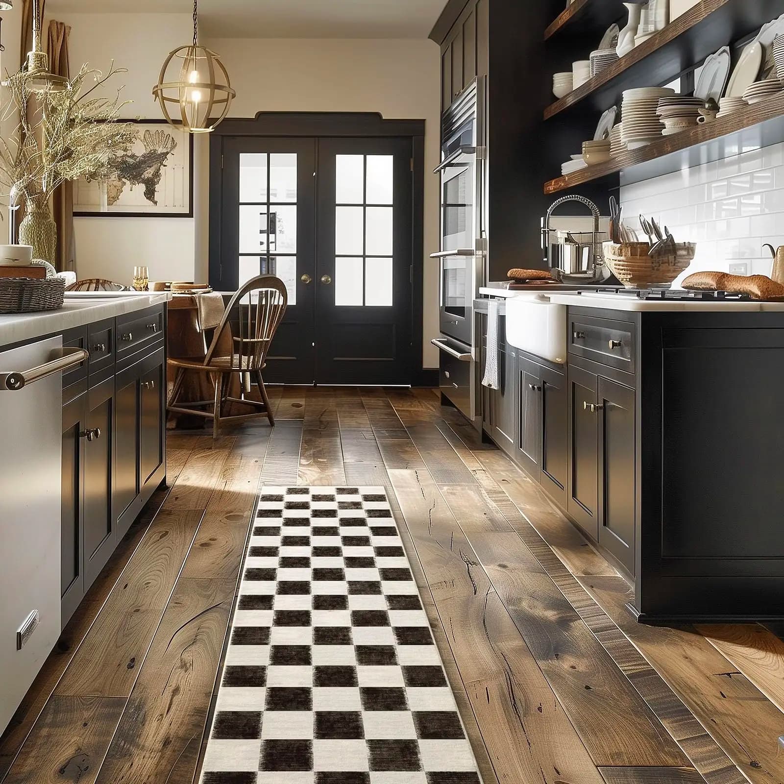 Classic Checkerboard Runner Rug Black White Square Pattern Carpet Non Slip Floor Mat For Hallway Kitchen Entryway Home Mats