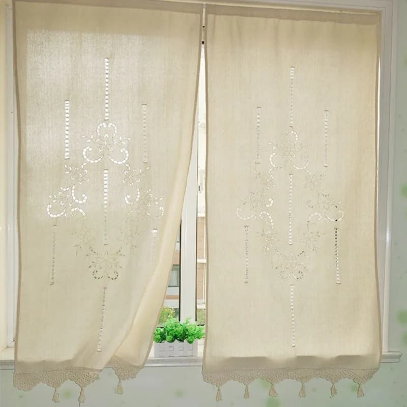 2 PCS European Pastoral Cotton Pull-up Curtain Exquisite Embroidery Blackout Roman Curtains for Living Room Bedroom