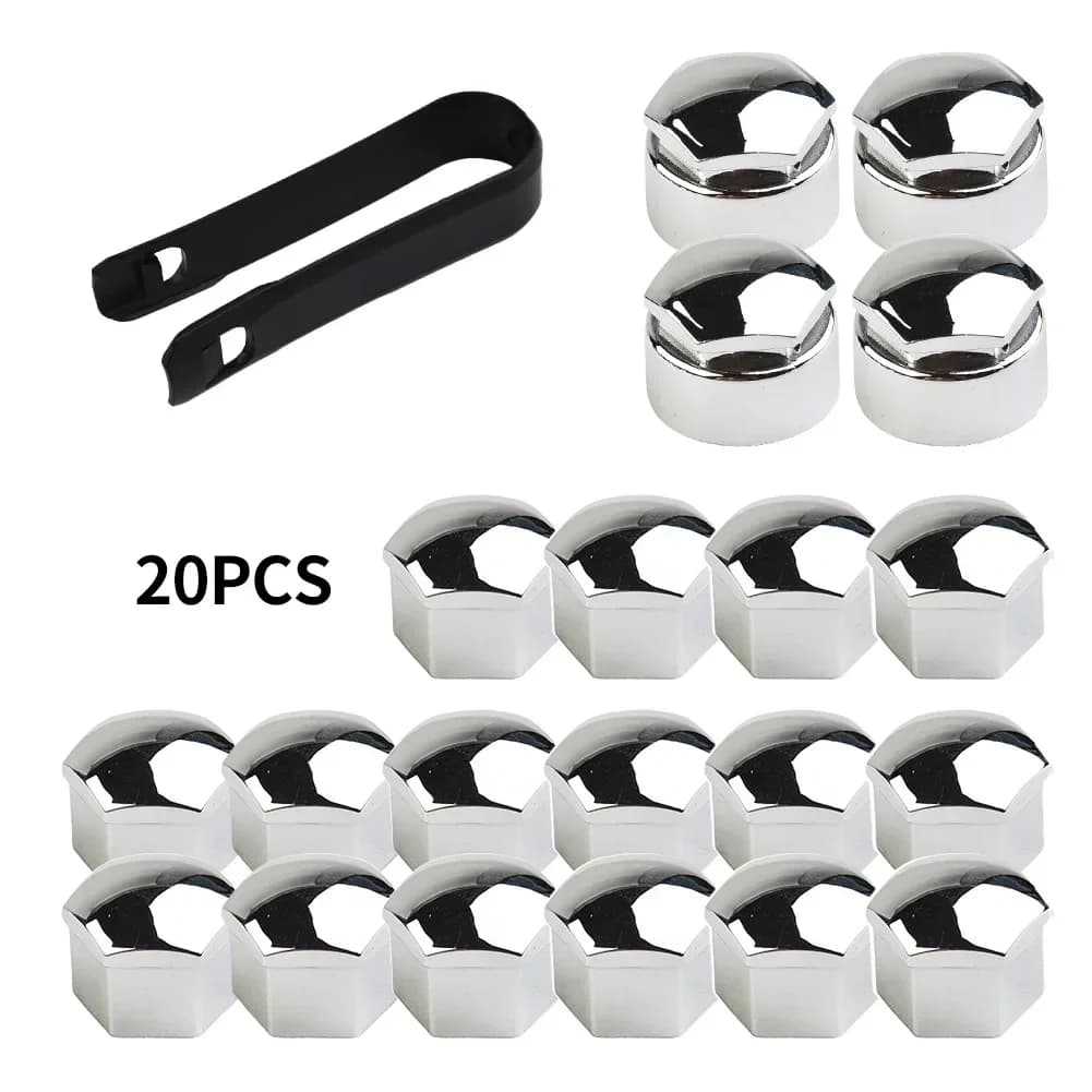 20Pcs 17mm Nut Cap Removal Tool Chrome Nut Cap Wheel Bolts Wheel Bolts Removal Tool For Any Car Auto Hub Screw Cover Bolt Rims