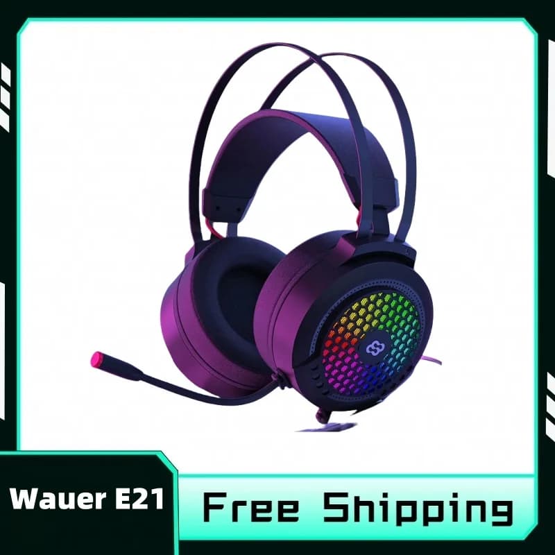 Wauer E21 Game Headphones 7.1 Stereo SVirtual Surround Bass Headset with Microphone LED Light for PC Gamer Folding Headphones