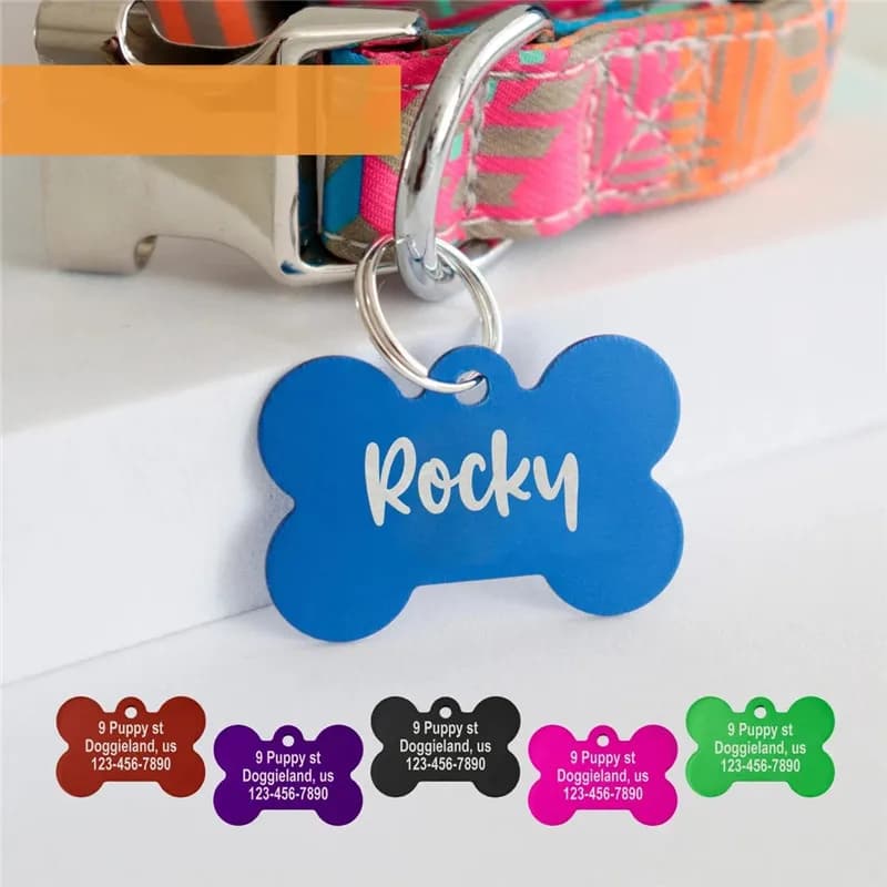 Etichetta identificativa personalizzata per animali domestici Targhetta per cani e gatti Numero di indirizzo Accessori per collare in alluminio Etichette identificative per incisione gratuita per collare