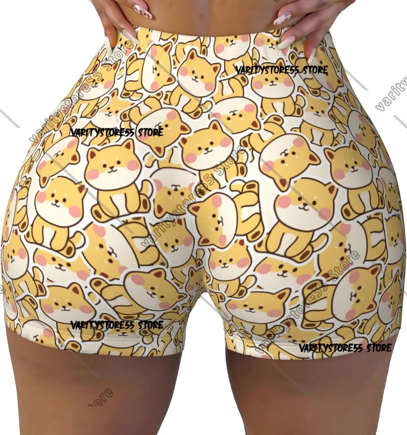 Simpatici pantaloncini da allenamento con stampa Shiba per donna Pantaloncini attivi scrunch per yoga da palestra, morbidi e lisci senza cuciture