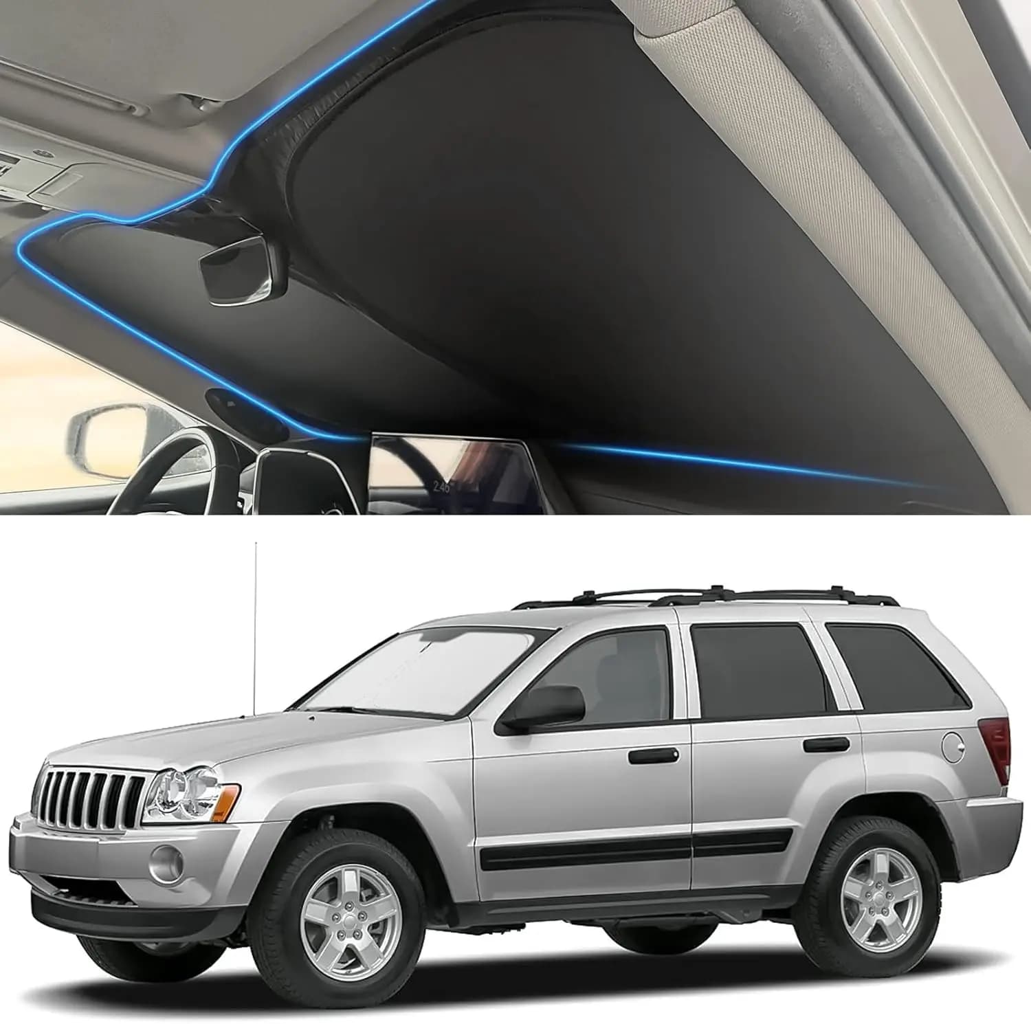 Parabrezza parasole per Jeep 2005-2010 Grand Cherokee Accessori (dimensioni OEM) Interni auto Finestra anteriore Visiera parasole Protezione termica