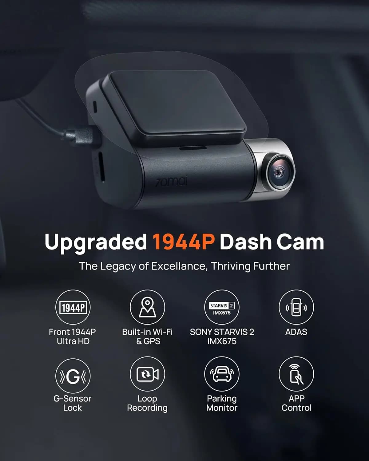 Dash Cam front and rear A510,1944P+1080P with STARVIS 2 IMX675 and 64 GB card, Dash Camera for car, 4G LTE support, ADAS