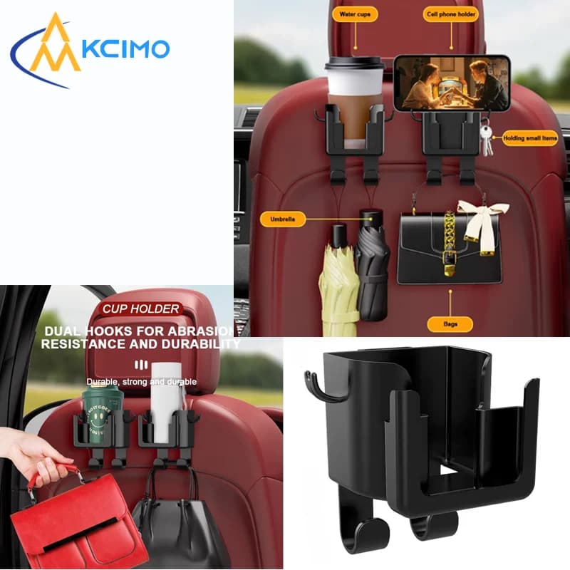 Portabicchieri Multifunzionale Premium per Sedile Auto, Organizzatore con Gancio per Poggiatesta, Portabottiglie e Portatelefono con Vano Portaoggetti