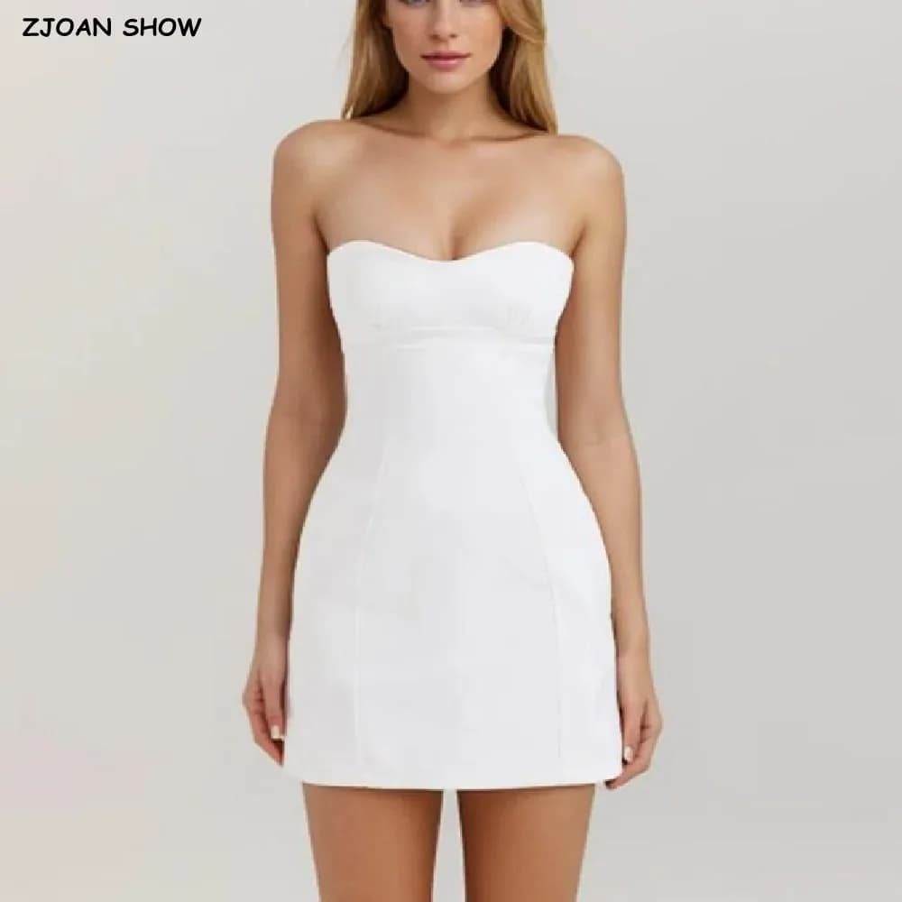 2024 Sexy white horny breast Backless Mini dress without shoulder straps women style corset slim waist package hips a party dress lined