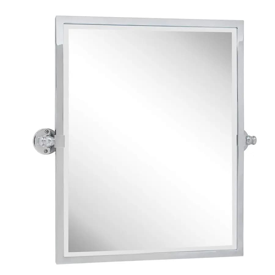 Specchio da bagno rettangolare con cornice in metallo argentato, specchio da parete inclinabile con bordi smussati, dimensioni complessive 23,9 x 24 pollici, modello 20