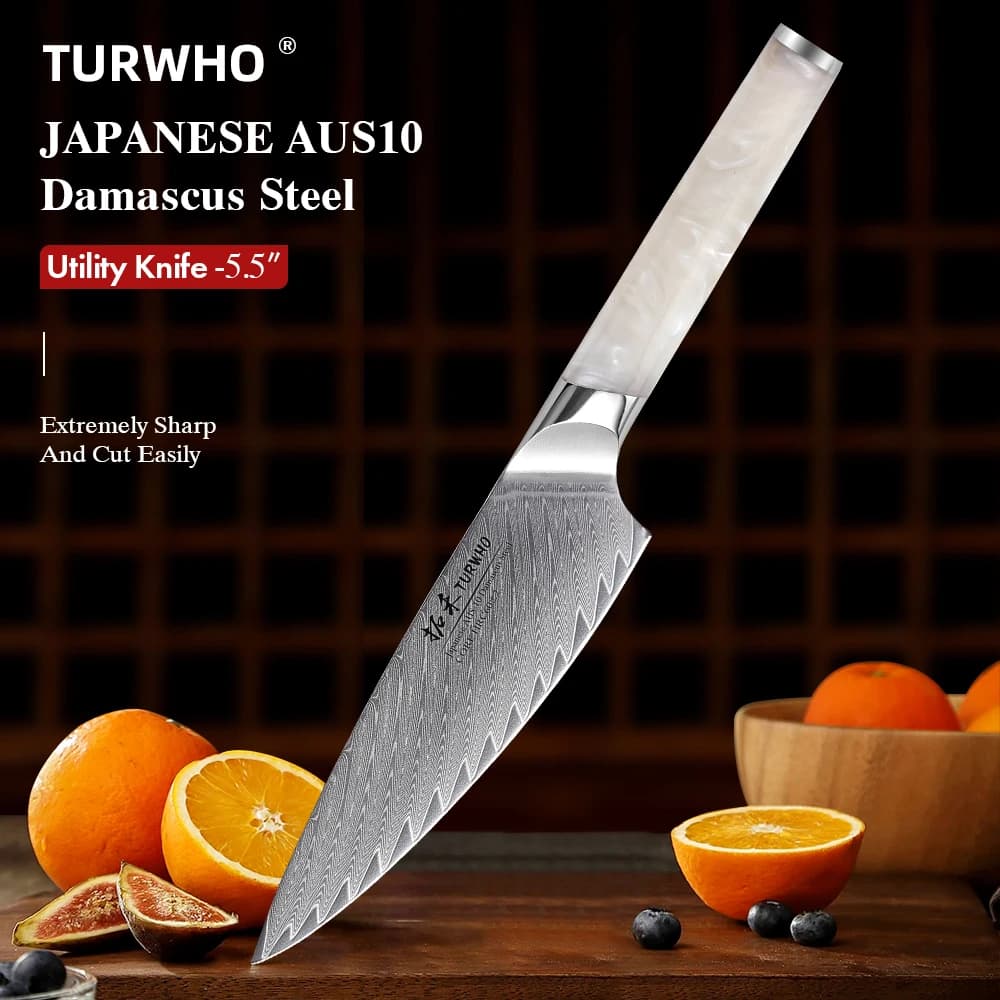TURWHO 5.5" multipurpose knife Japanese damask steel cook knife cut vegetables meat fruit kitchen knives professional kitchen utensils
