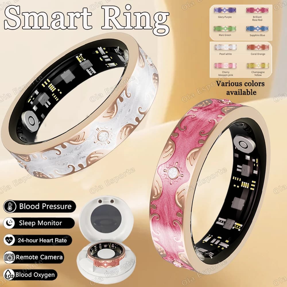 New Intelligent Ring for Women, Waterproof Health Tracker, Cardiaca Frequency Monitoring, Smart Ring with Diamond, Polished Fashion, Available in Various Colors