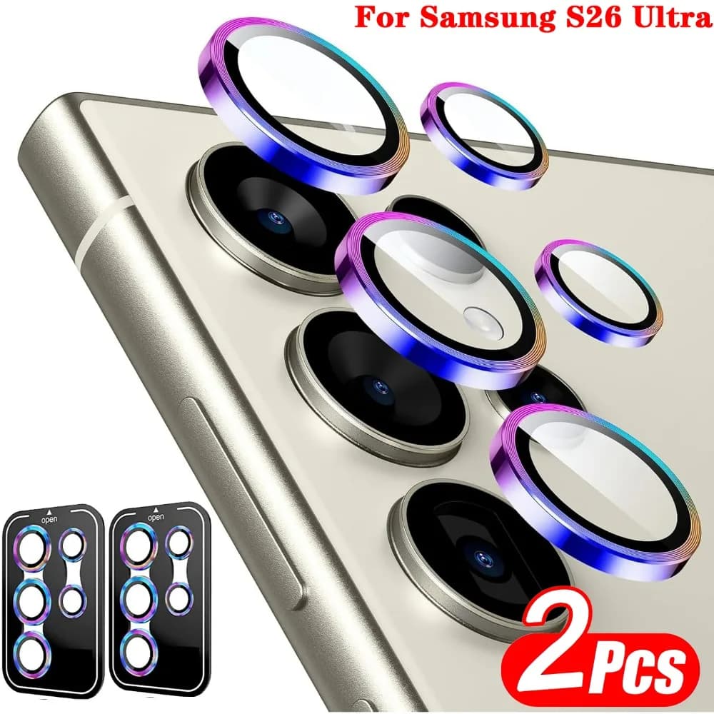 2 Pezzi per Samsung Galaxy S26 S25 S24 Ultra Plus A17 A56 A36 Protezione Lente Fotocamera Vetro Temperato Protezione Schermo Metallo Anti-Graffio