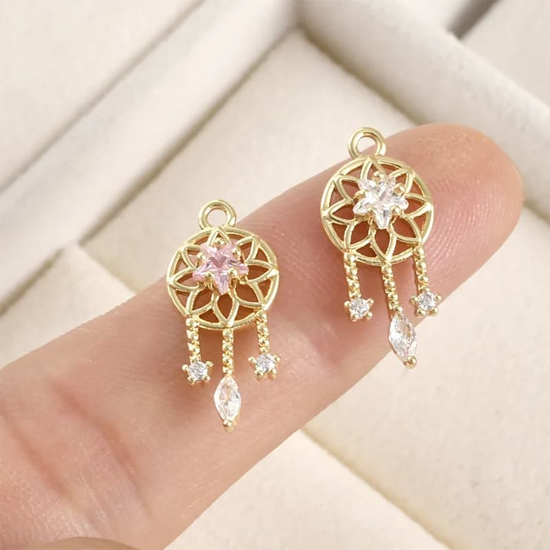 Copper-plated 14k Gold Bag Color-preserving Zircon Dream Catcher Pendant DIY Handmade Bracelet Necklace Earrings Accessories
