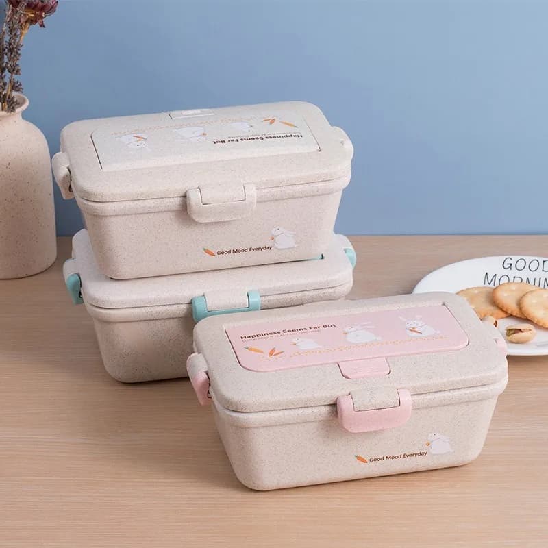 Eco-Friendly Wheat Straw Meal Prep Container Single Layer Microwave Safe Bento Box with Cutlery for Fitness Diet student office
