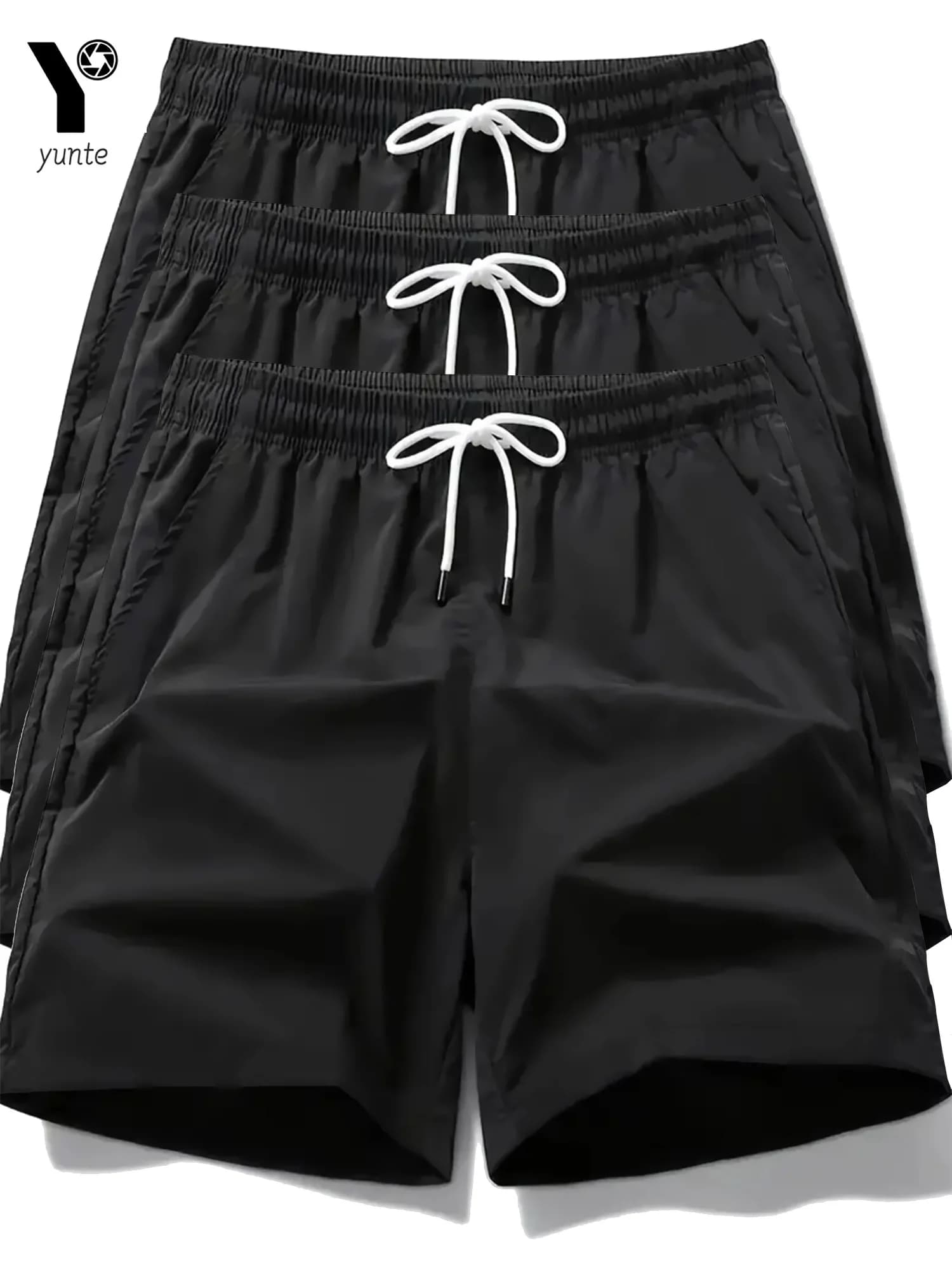 Fast drying men's sports shorts, pack of 3 casual wide elastic belts with drawstring, light, suitable for running and training