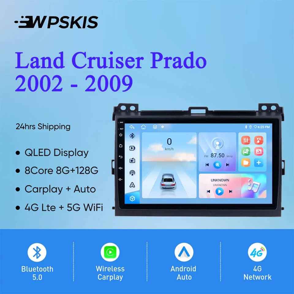 8Core Android 14 8G + 128G Per Toyota Prado 120 2002 - 2009 Auto Gps Navi Monitor Musica Video Audio unità principale CarPlay 4G Lte WiFi