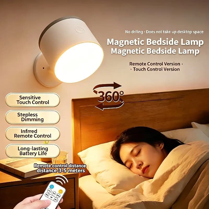 Lampada Notturna LED Magnetica Ricaricabile con Telecomando, Luci da Parete Tricolore Regolabili a Tocco per Camera da Letto e Comodino