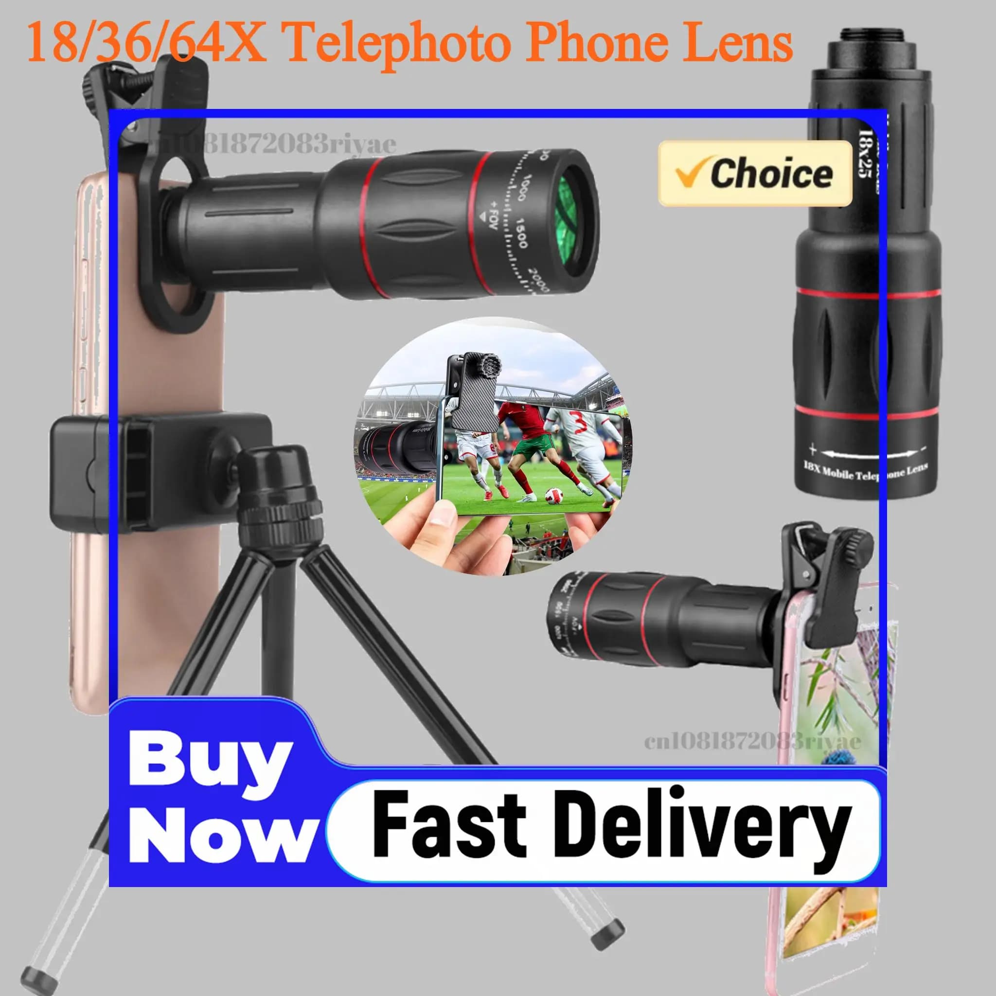 Obiettivo Teleobiettivo 18/36/64X per Telefono con Treppiede/Clip per Telefono, Lente Zoom Esterna Universale a Lunga Focale per Fotocamera Cellulare, Ideale per Sport e Caccia