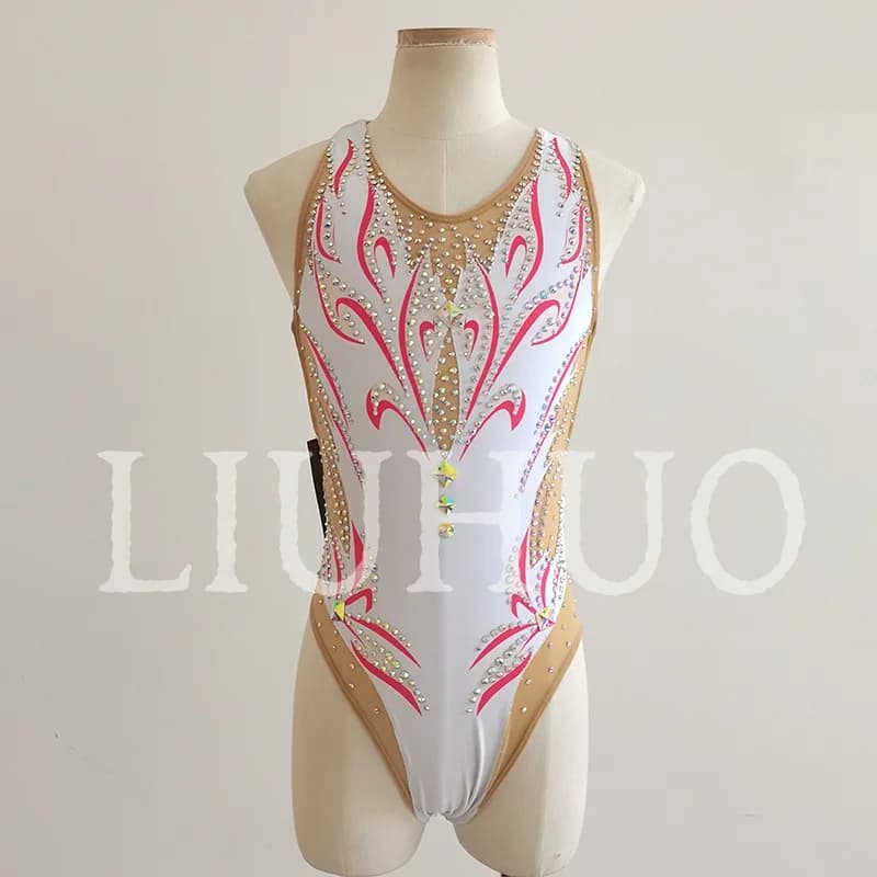 Swimwear synchronized with rhinestones Competition swimsuit for girls White BD8173