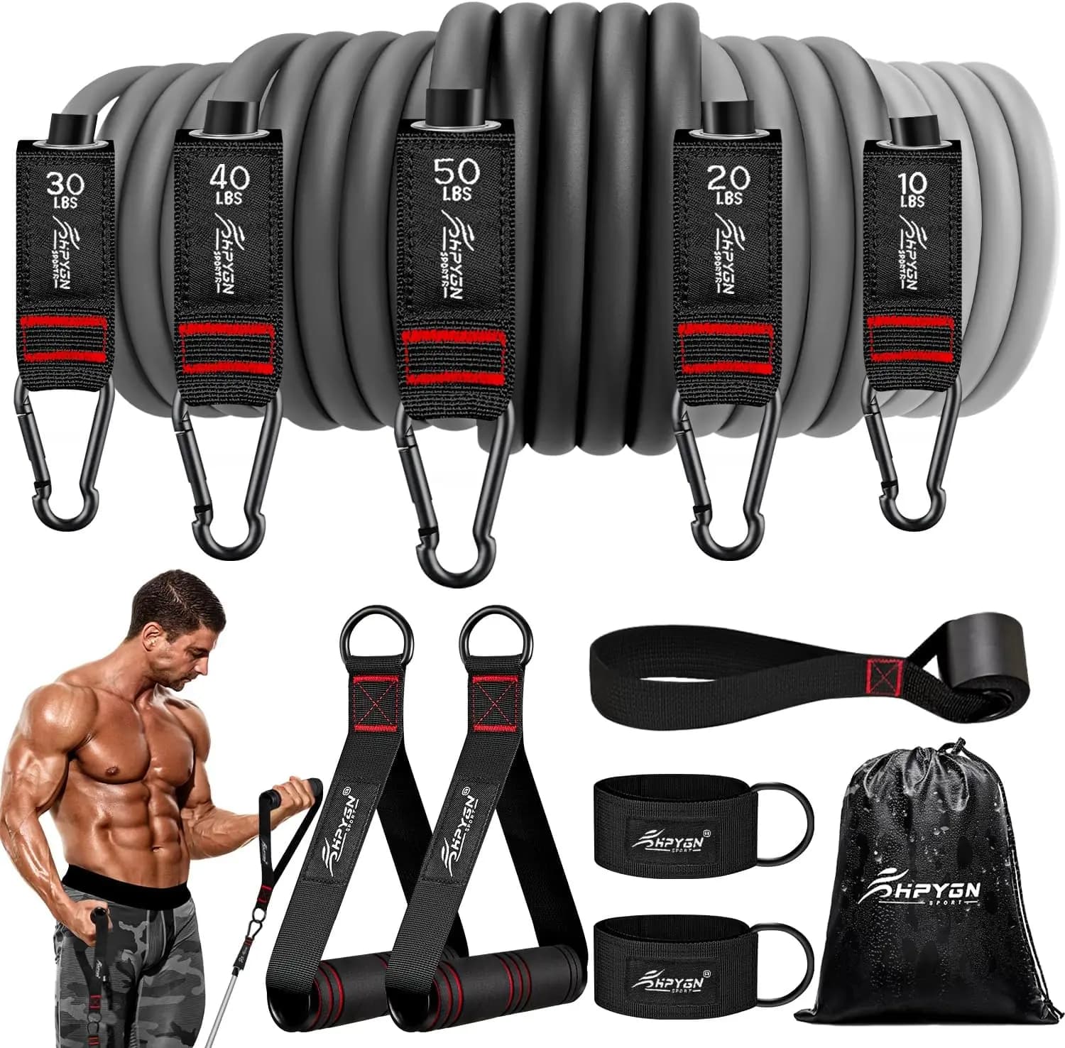 High Strength Elastic Beam Set with Handles, Door Anchor and Cable Belts for Home, Yoga, Therapy