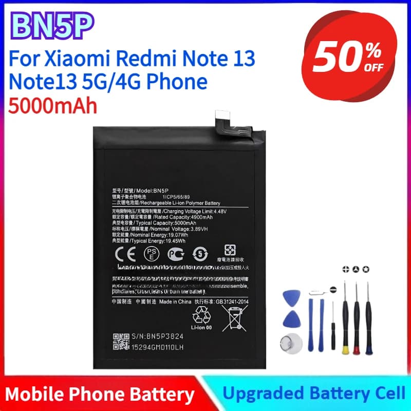 Batteria per cellulare BN5P nuova di zecca per Xiaomi Redmi Note 13 Note13 5G/4G con strumenti gratuiti