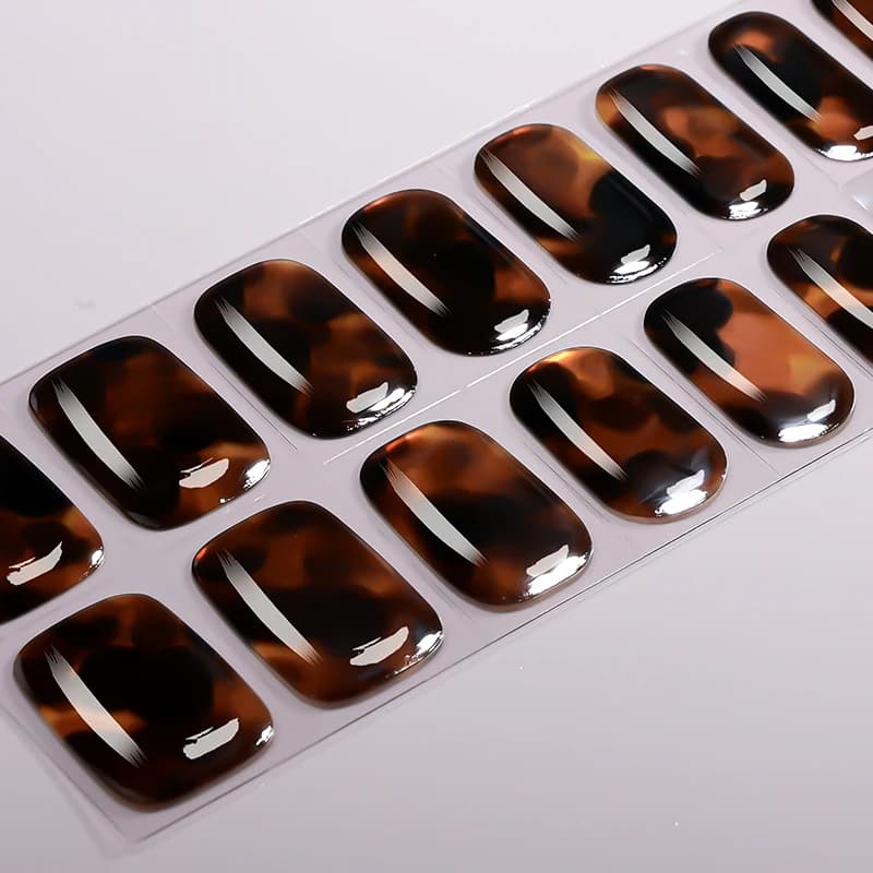 20 Tips Adesivi per Unghie in Gel Semi-Polimerizzato Effetto Marmo Sfumato, Adesivi per Unghie in Gel Ambrato, Decorazioni per Manicure in Gel a Lunga Durata