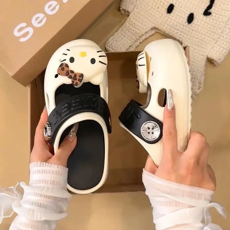 New Hello Kitty Girls Clogs Cute Cartoon Garden Shoes Soft Eva Non-Slip Comfy Slip-On Lightweight Beach Indoor Outdoor Slippers