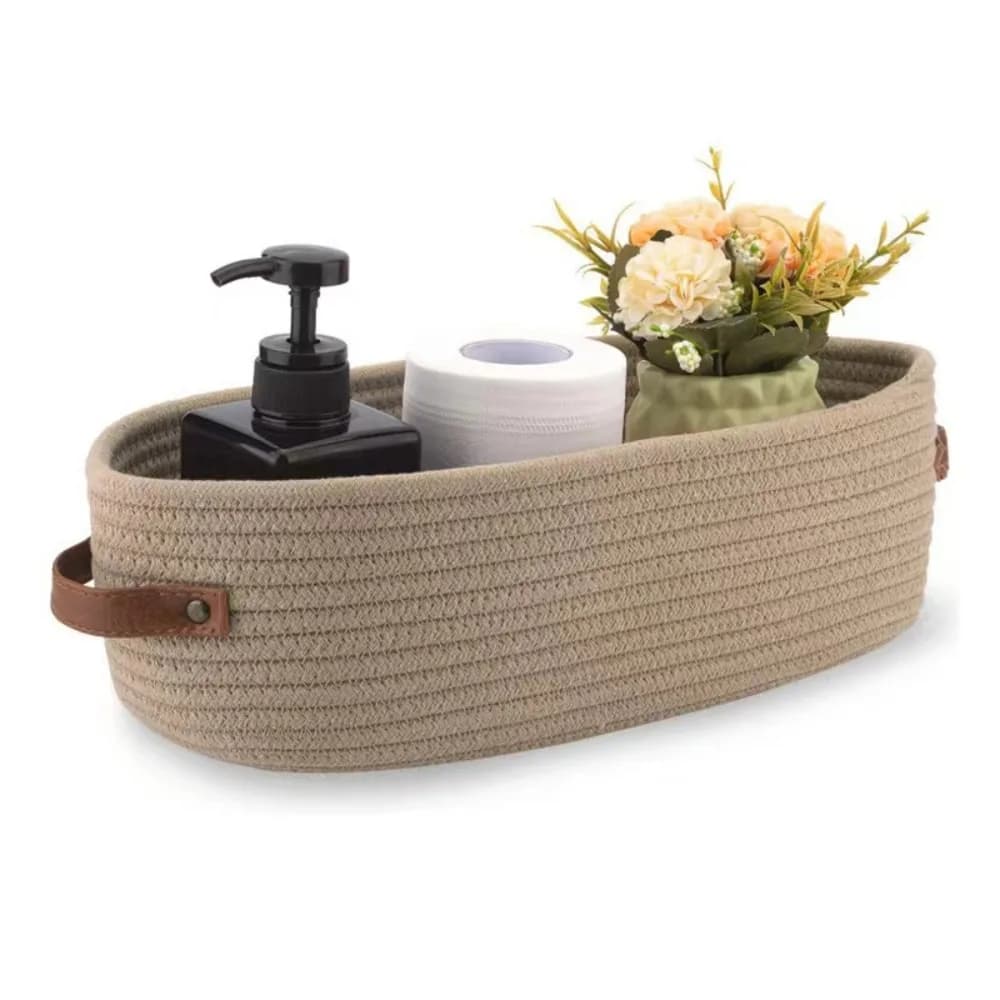 Oval Leather Handle Cotton Rope Toy Cute Bathroom Storage Basket Storage Basket Storage Basket Household Storage Box