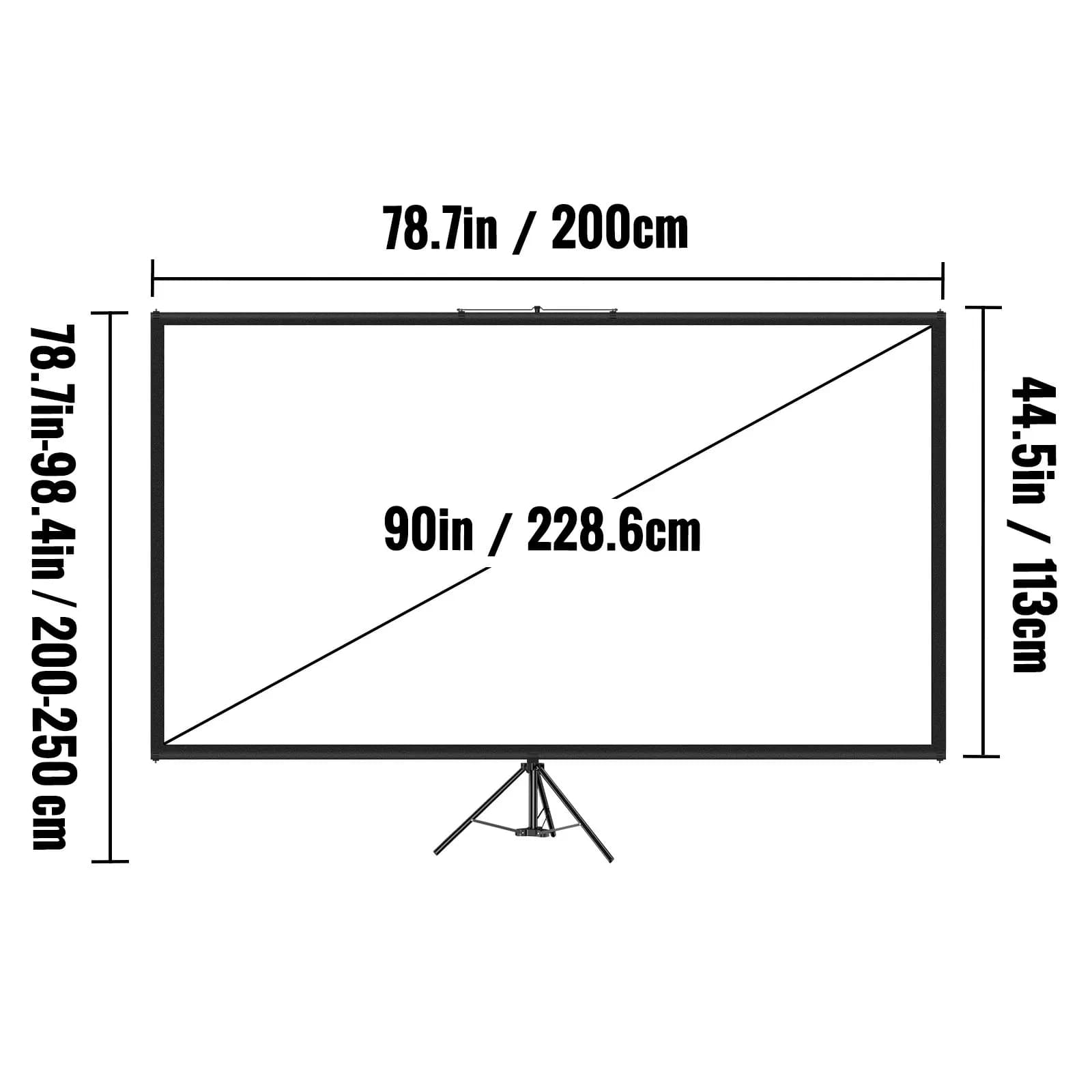 Schermo per Proiettore con Supporto a Treppiede 90 Pollici 16:9 4K HD, Schermo Portatile Regolabile in Altezza Senza Pieghe
