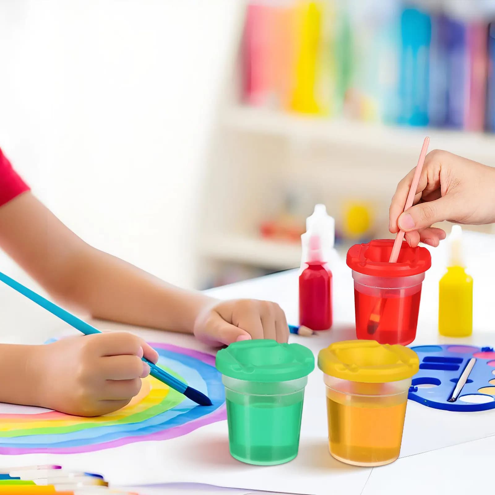 4Pcs Rotating Brush Washing Buckets Kids Painting Brush Basins Painting Pen Washers Portable Brushes Cleaning Tools for Art