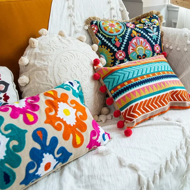 Boho stile etnico divano cuscini decorativi copre allungare fiore cuscino ricamato 60*30 per camera da letto divano sedia cuscino lombare