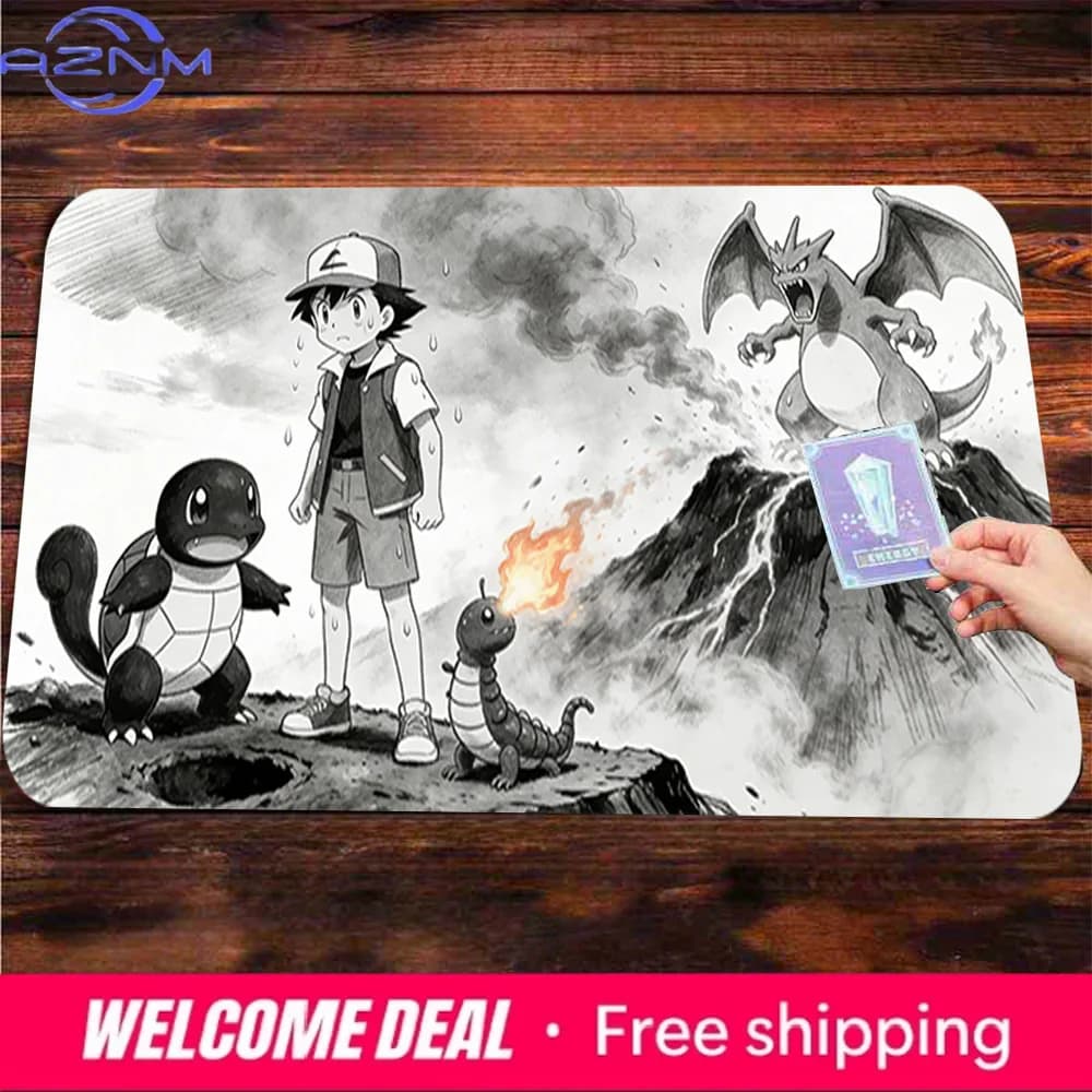 Tappetino da gioco TCG Ash & Starters vs Charizard Volcano, antiscivolo e lavabile