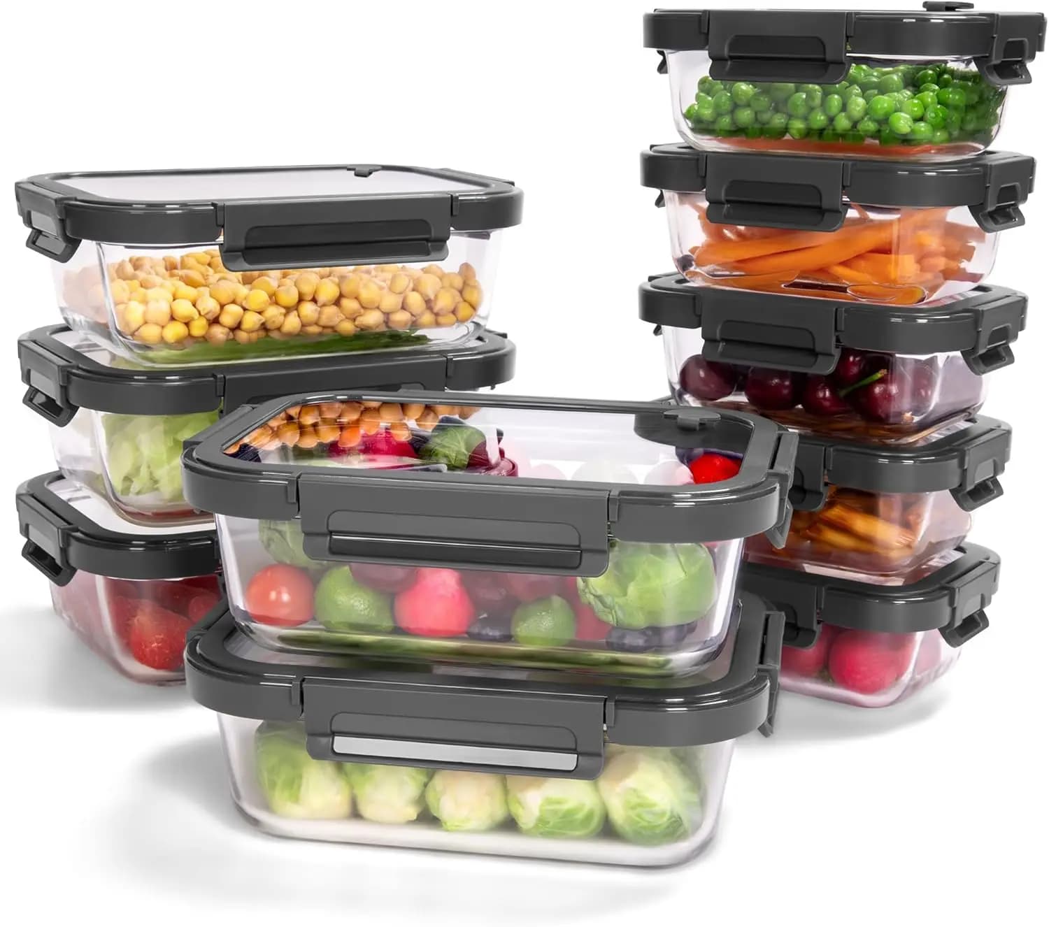 Confezione da 10 contenitori per alimenti in vetro borosilicato con coperchi, adatti al forno, a prova di perdite, lavabili in lavastoviglie per la preparazione dei pasti