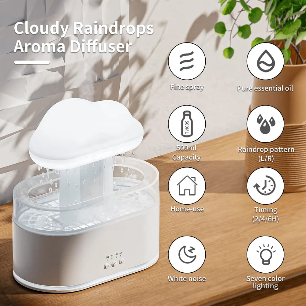 Umidificatore a nuvola di gocce di pioggia Umidificatore a pioggia di funghi 500ml 7 colori Lampada a LED Diffusore di aromi a nuvola di pioggia ad ultrasuoni