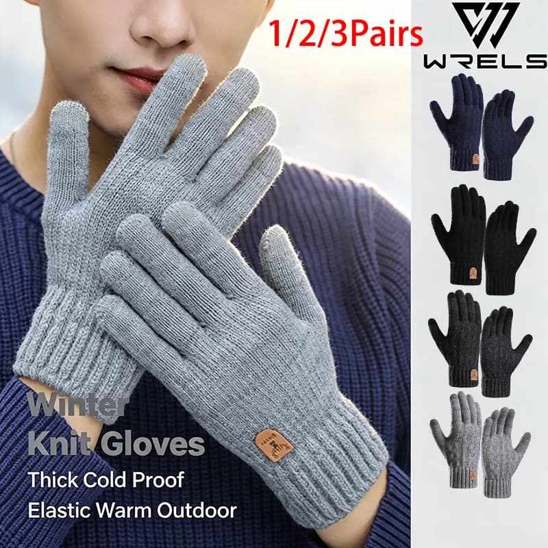1/2/3Pairs Winter Universal Gloves Thickened Cold Proof Cycling Outdoor Gloves Casual Warm Elastic Knitted Sking Hiking Gloves