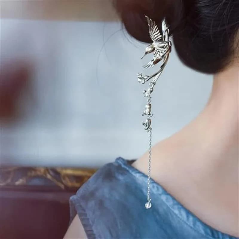 Original magpie hairpin art tassel wind chime new silver ancient style Long tassels accesories for women design jewelry