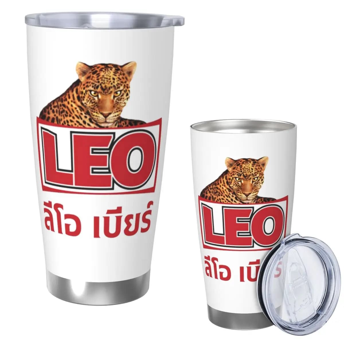 Leo Beer Bangkok Bicchiere in acciaio inossidabile Tazza termica sottovuoto Tazza termica fredda con cannuccia con coperchio 20 once