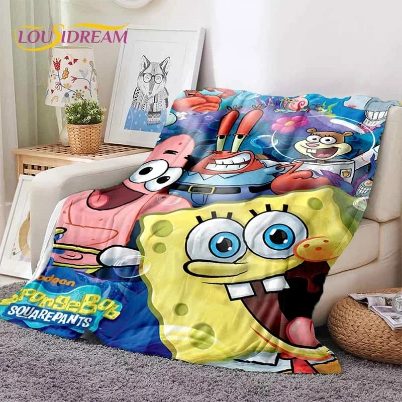 Divertente Coperta in Flanella Morbida con Personaggi di SpongeBob e Patrick Star, per Letto, Divano, Picnic, Coperta per Esterni e Tempo Libero, Regalo