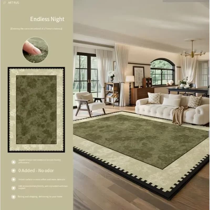 Light Area Rugs Green New American Retro Style Wash-Free Wipeable High-end Polyester Striped Carpet for Living Room