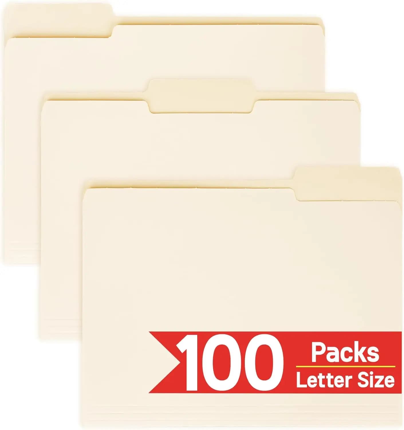 100 Pack Manila File Folders Letter Size with 1/3 Cut Tabs for Office School Home Organization