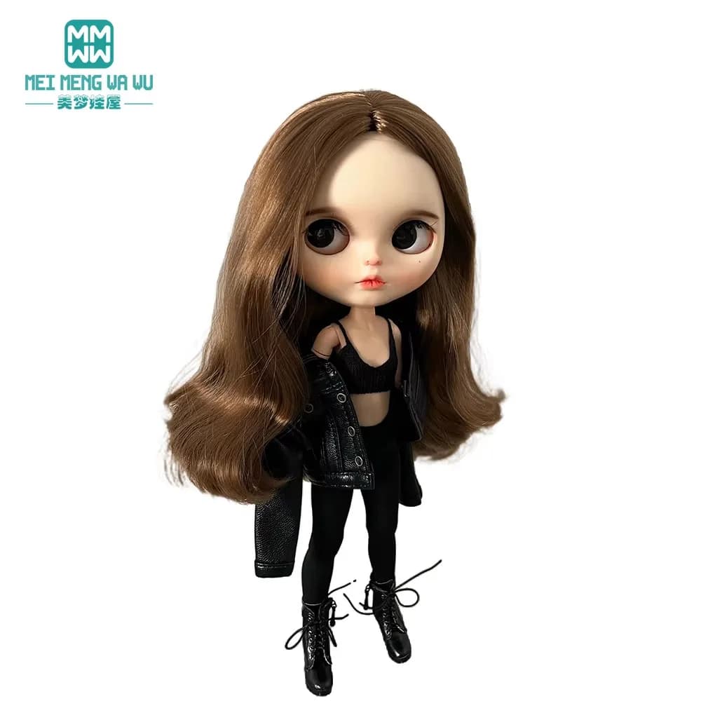 mini giocattoli vestiti per bambole giacca di pelle nero bianco caffè marrone per regalo Blyth Azone OB22 OB24 da 28 cm