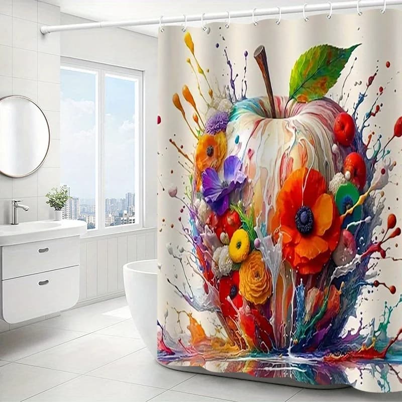 Tenda da doccia impermeabile resistente al muffa con mela floreale vibrante - Design artistico per un'esperienza di arredamento del bagno allegra