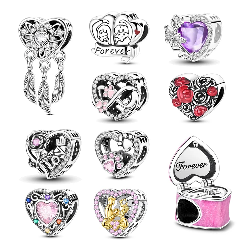Beautiful 925 Sterling Silver Love Paw Print Vintage Pattern Rose Dreamcatcher Gift Box Beaded Fit DIY Bracelet Necklace Jewelry