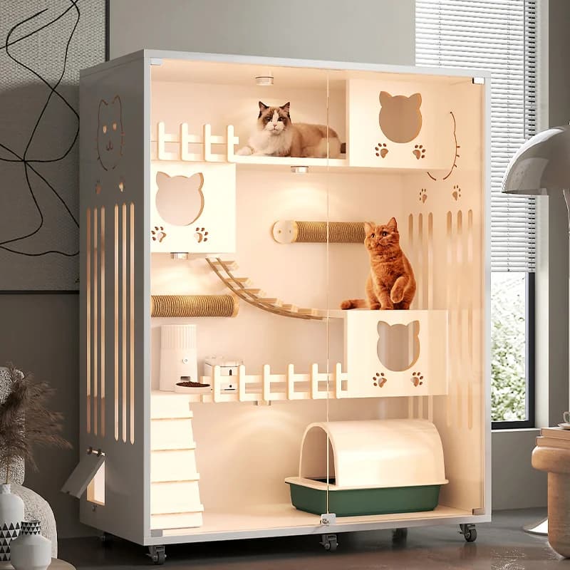 Porta gatti di lusso di grandi dimensioni, casa per animali domestici di grandi dimensioni con tiragraffi, modello animale, villa per gatti