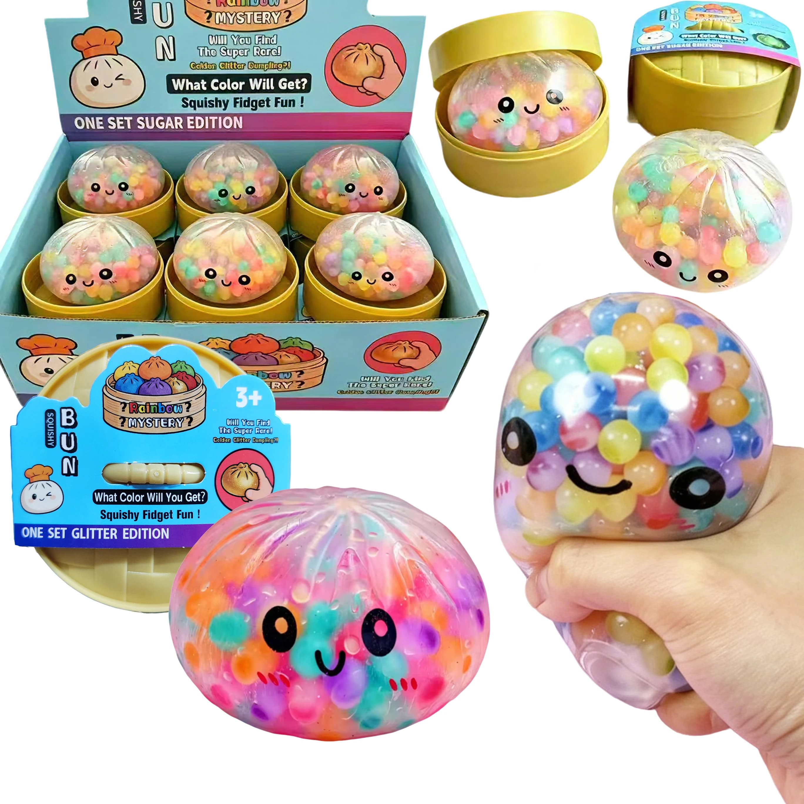 【Spot】Push Bubble Colorful Dumpling Squishes Stress With Steamer Cute Anxiety Toy Soft Decompression Dough For Adults Prospector