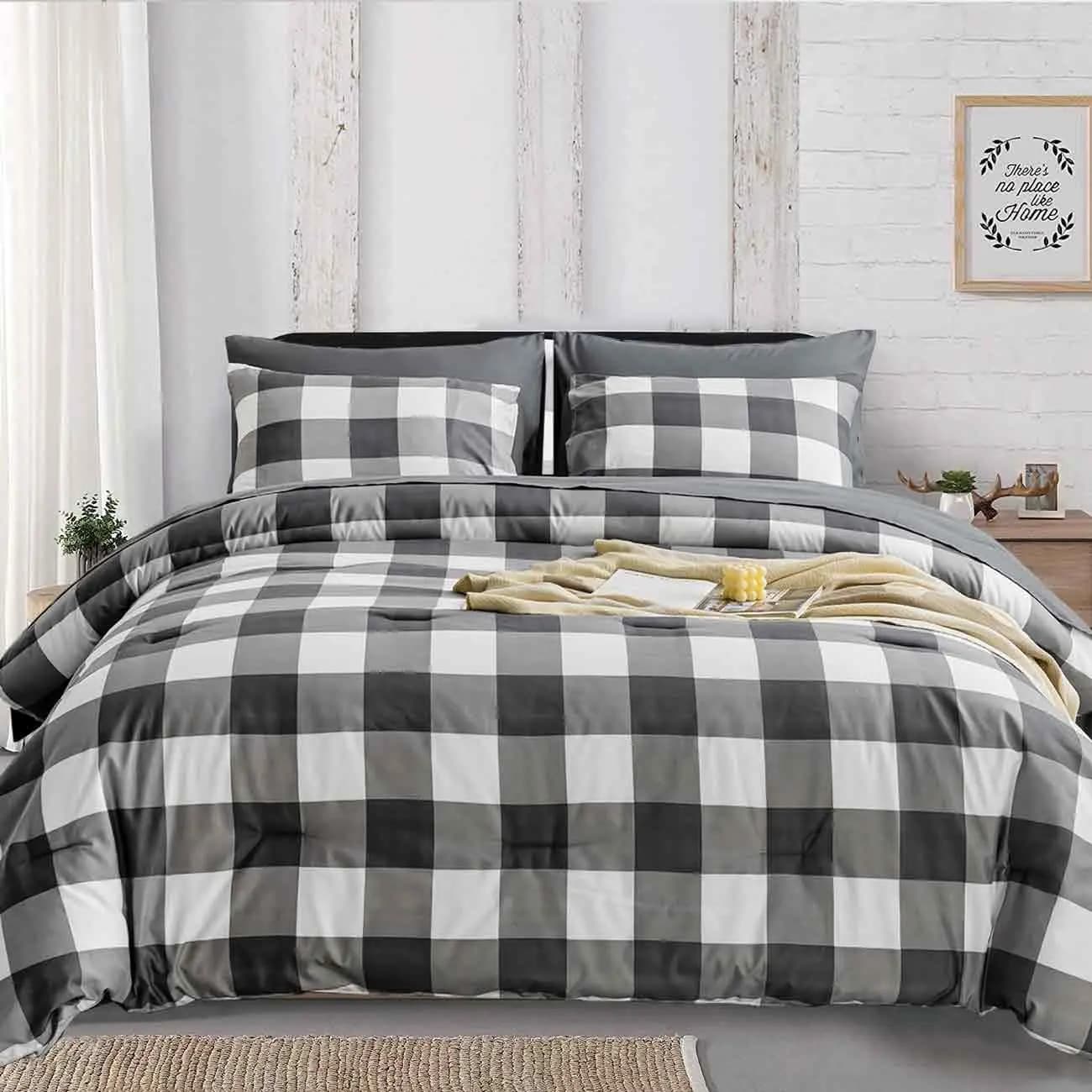 Set copripiumino scozzese, set biancheria da letto decorativa da 3 pezzi con motivo a righe con 2 federe per cuscino, full size Queen King, decorazioni per la casa