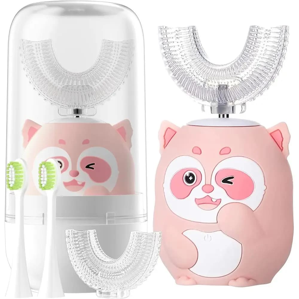 Children's automatic electric toothbrush with 4 heads, suitable for children from 8 to 15 years, pink