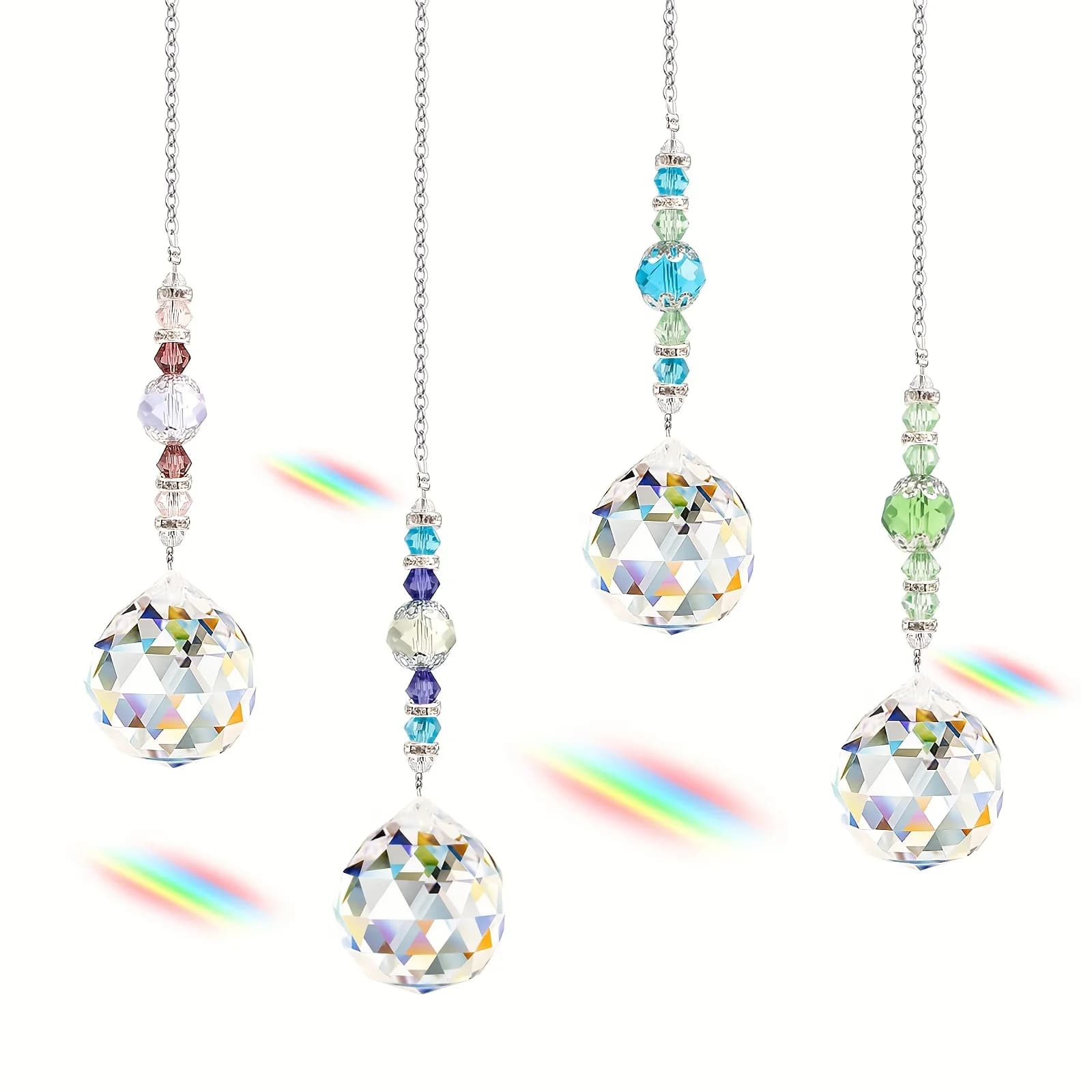 4 pezzi finestra acchiappasole in cristallo da appendere, pendente a prisma con sfera di cristallo acchiappasole arcobaleno con catena per matrimonio in giardino Chris
