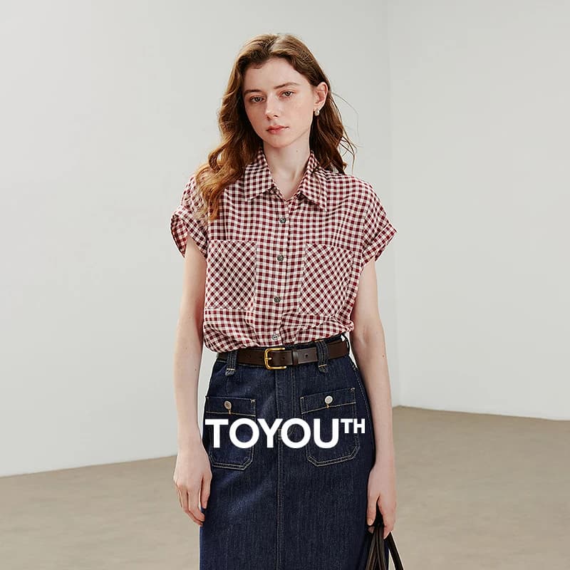 TOYOUTH Women Blouse Shirt 2025 Summer New Retro Plaid Short Sleeve Casual Versatile Shirt 8522043